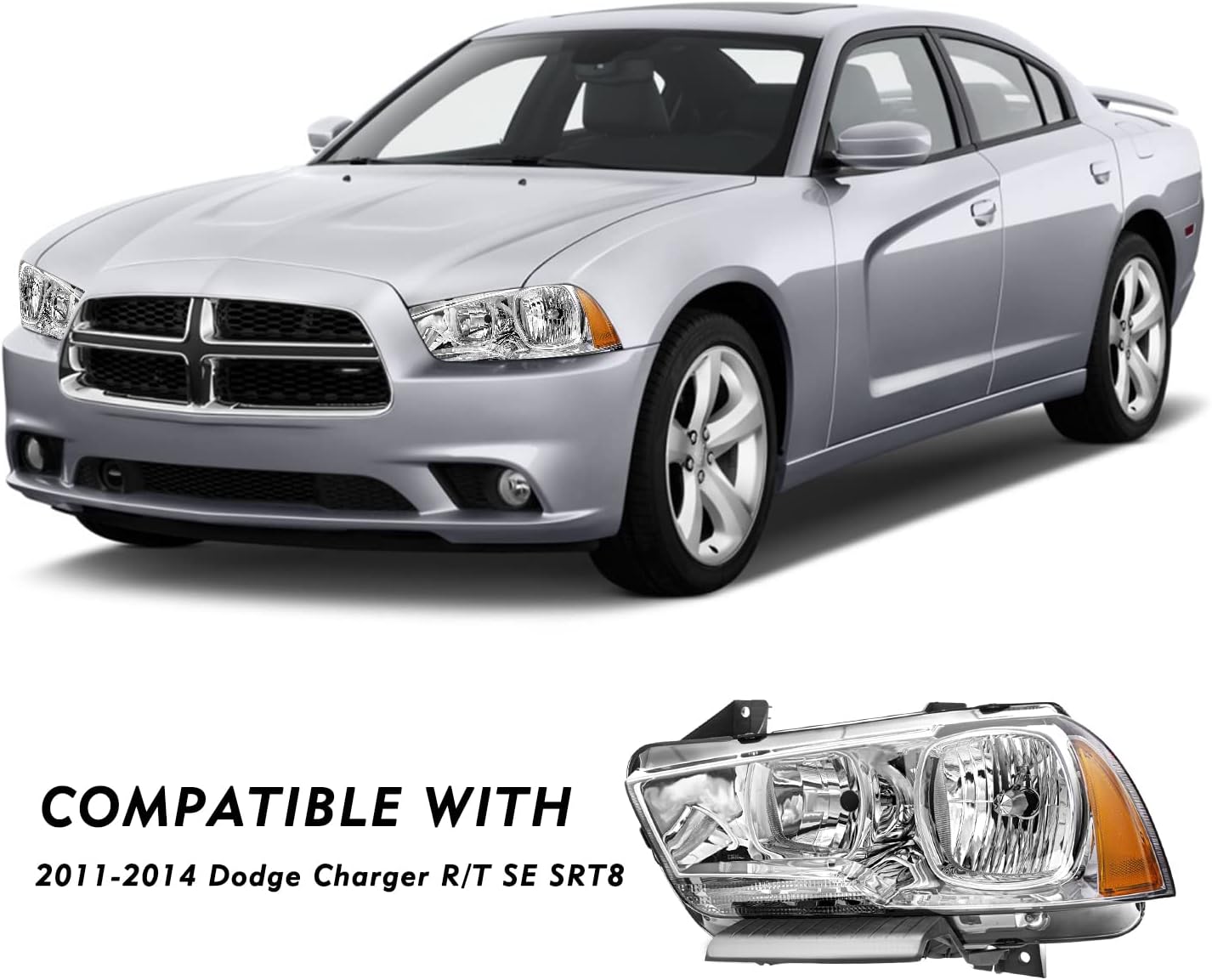 For 2011-2014 Dodge Charger R/T SE SRT8 Headlight Chrome & Amber
